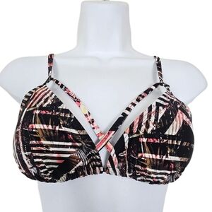 Express NWT Strappy Triangle Bikini Top Black Multi Print Size S